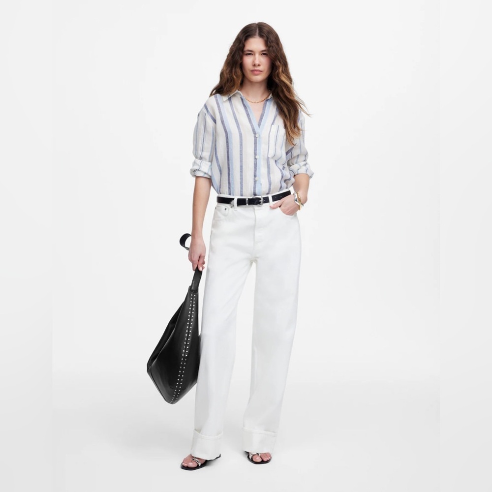 NEW Madewell Low Slung Baggy Cuff Jean in White Denim Size 29 Oversized $138